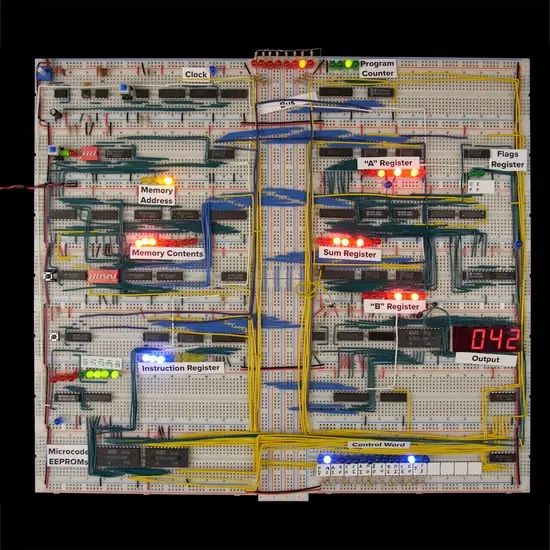 A full image of the 8-bit computer using about 15 breadboards